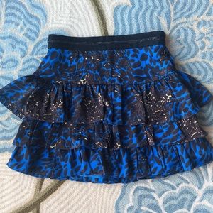 Blue animal print skirt.